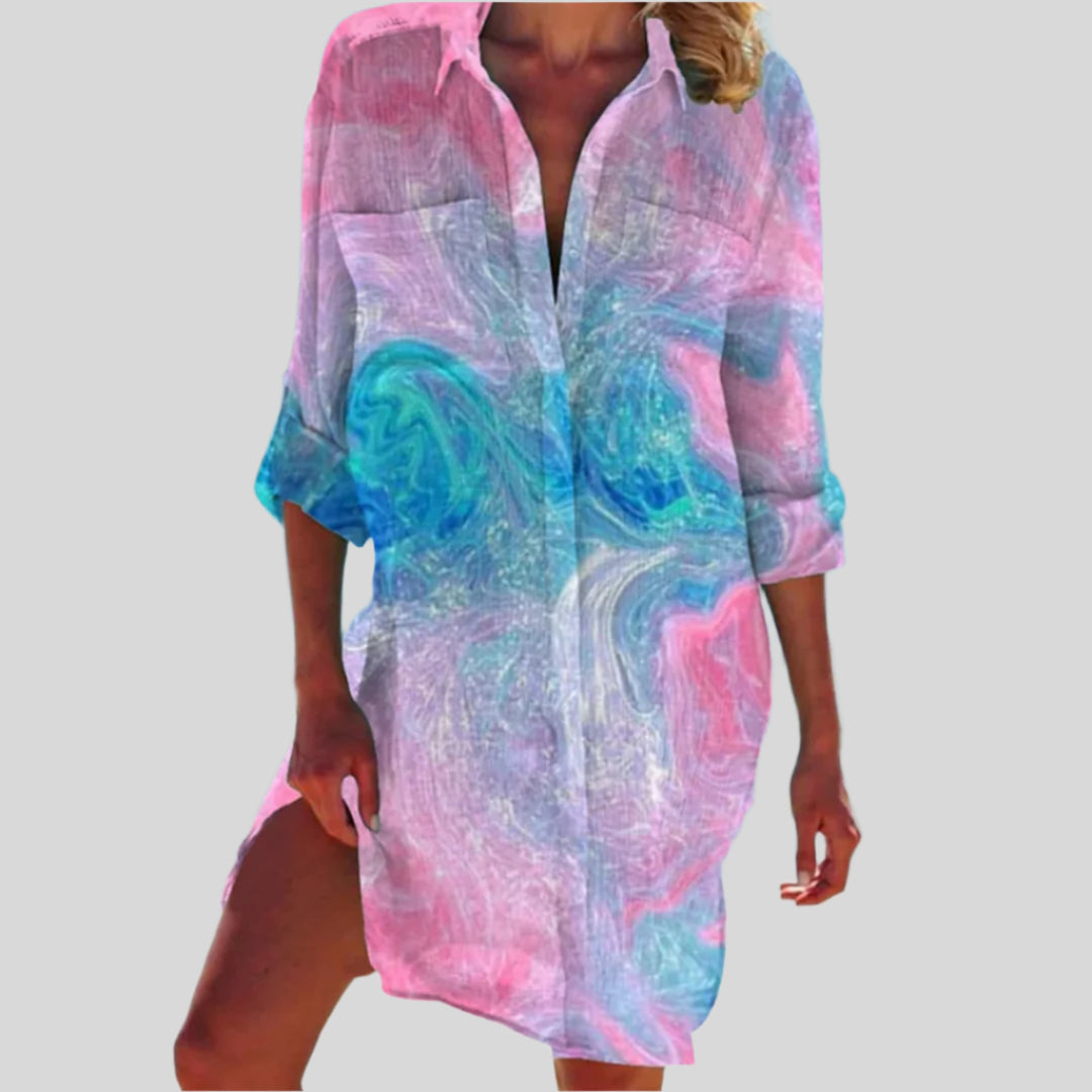 Olivia | Rochie cu nasturi de vară cu mâneci lungi