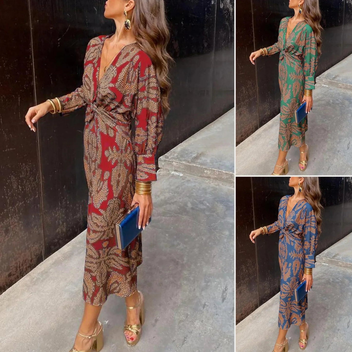 Loriane | Chic Bedrucktes Kleid mit langen Ärmeln