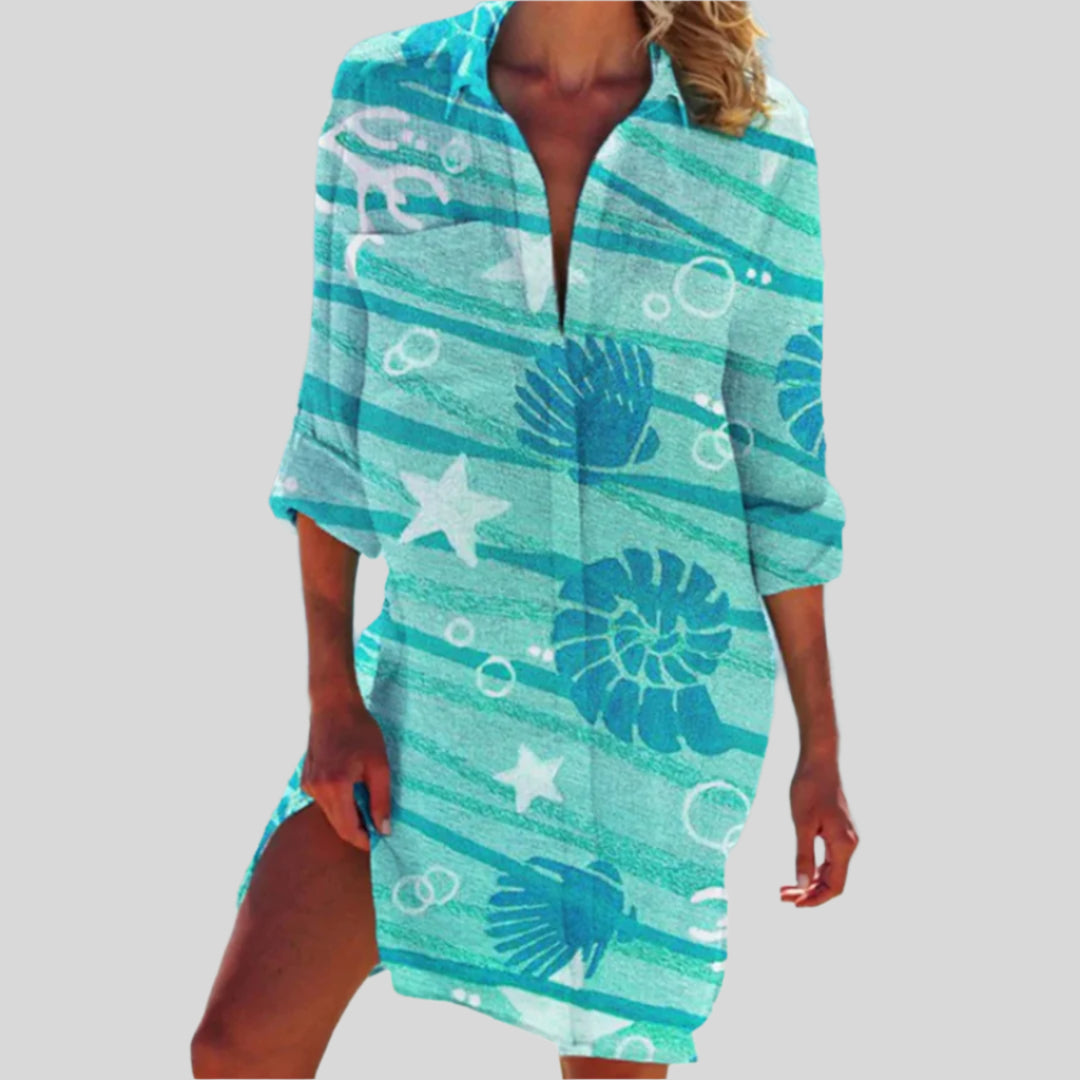 Olivia | Rochie cu nasturi de vară cu mâneci lungi
