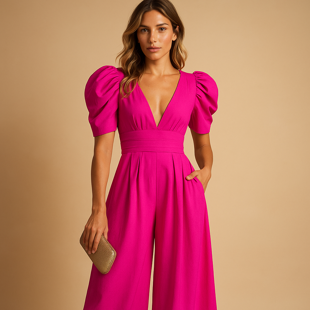 Olga | Schicker Jumpsuit mit V-Ausschnitt und taillierter Taille
