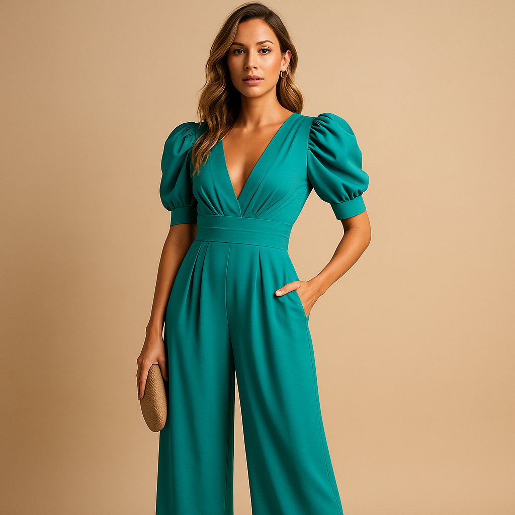 Olga | Schicker Jumpsuit mit V-Ausschnitt und taillierter Taille