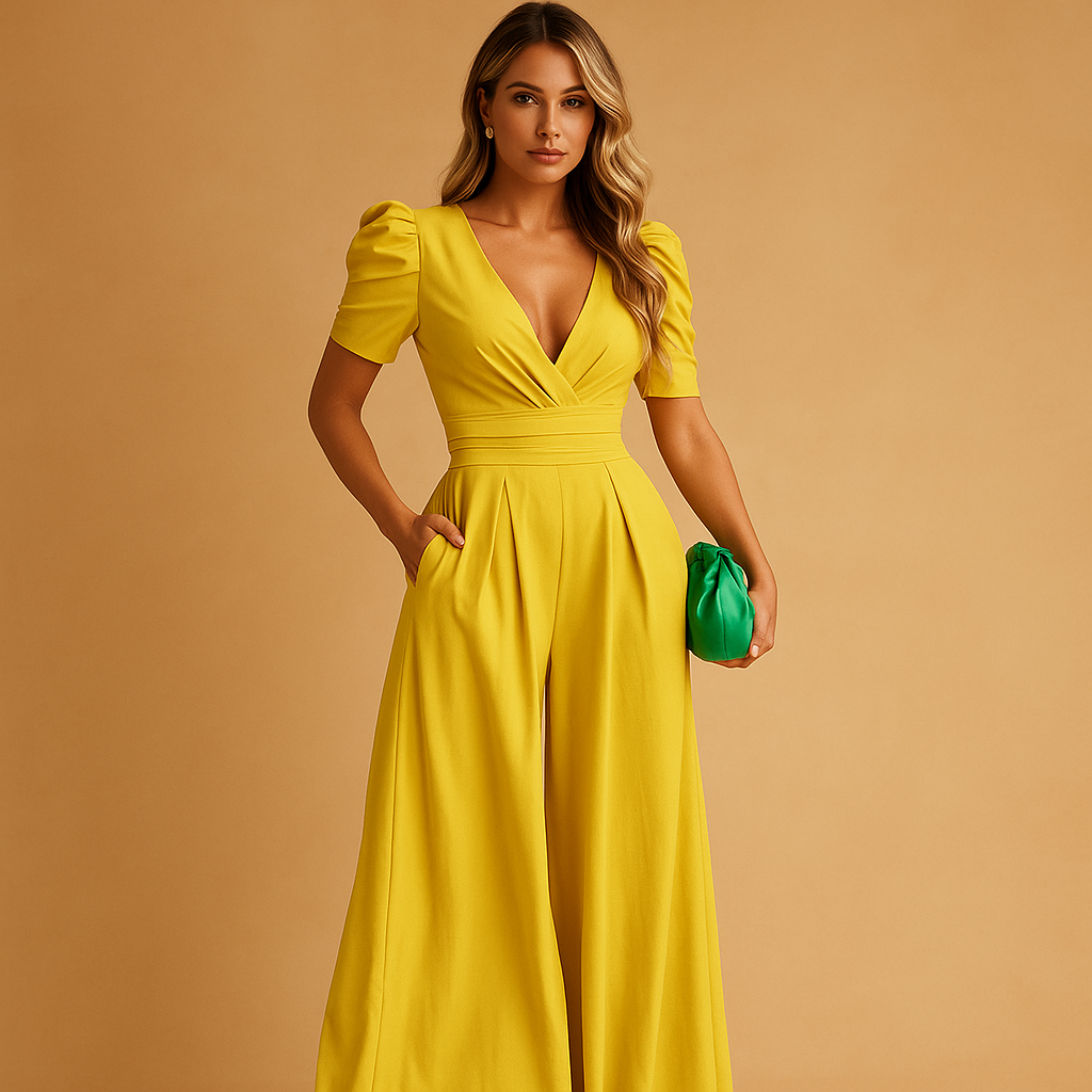 Olga | Schicker Jumpsuit mit V-Ausschnitt und taillierter Taille