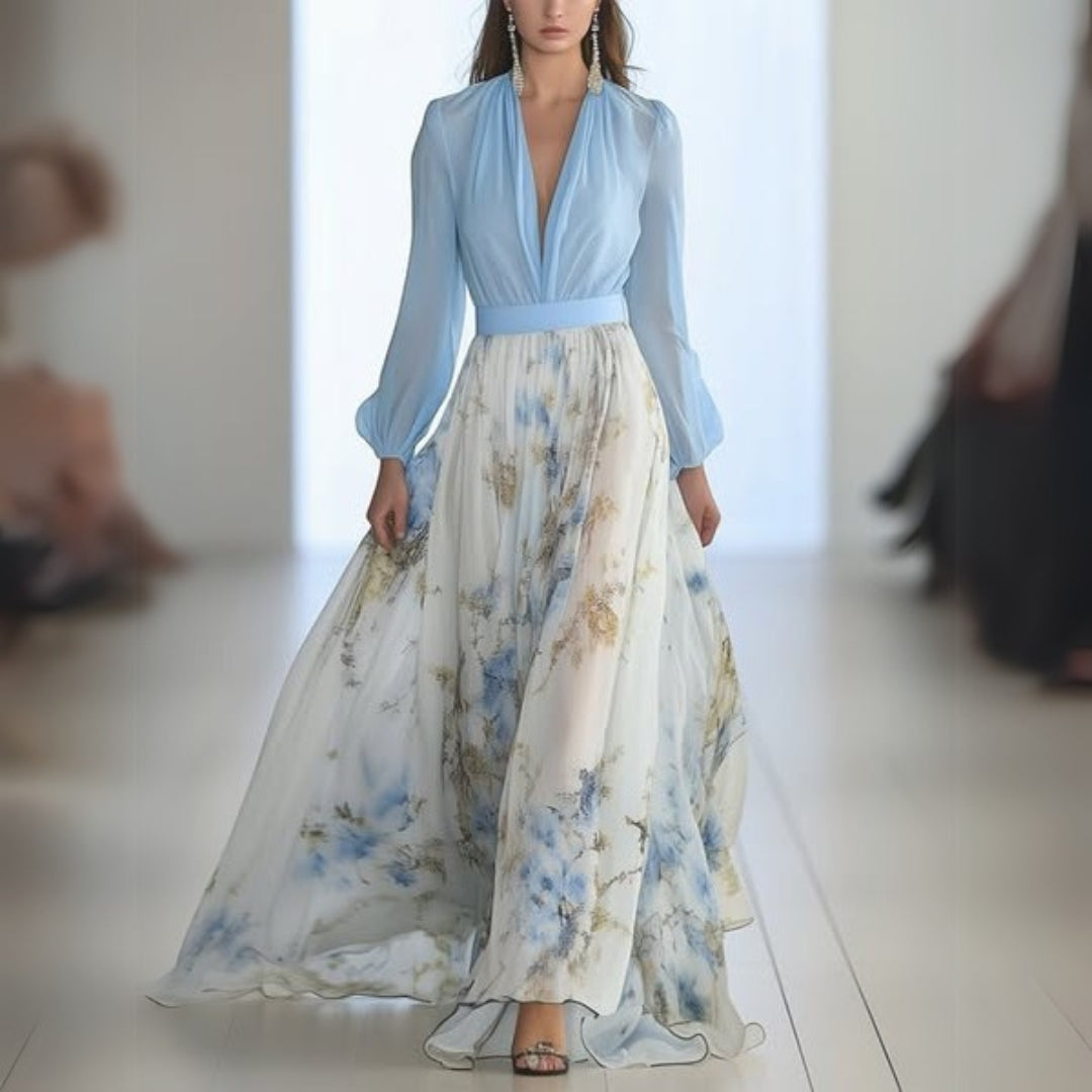 Fiona | Vestido Longo Floral – Padrões Refinados e Silhueta Elegante