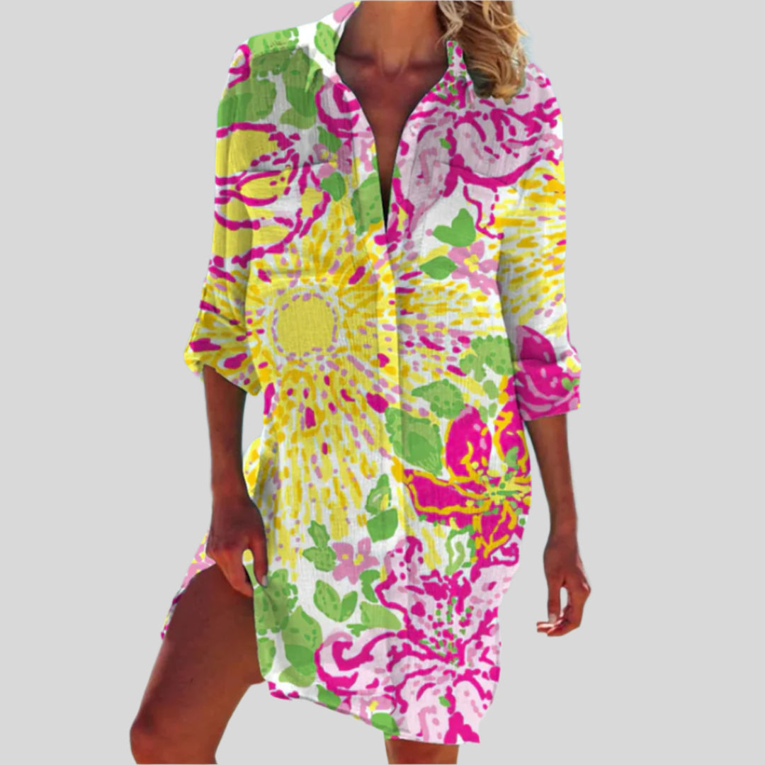 Olivia | Rochie cu nasturi de vară cu mâneci lungi
