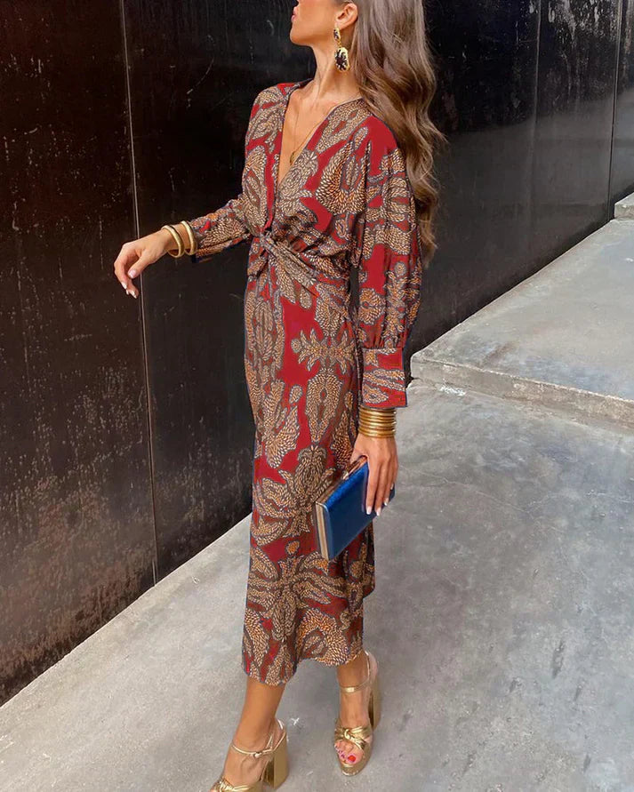 Loriane | Chic Bedrucktes Kleid mit langen Ärmeln