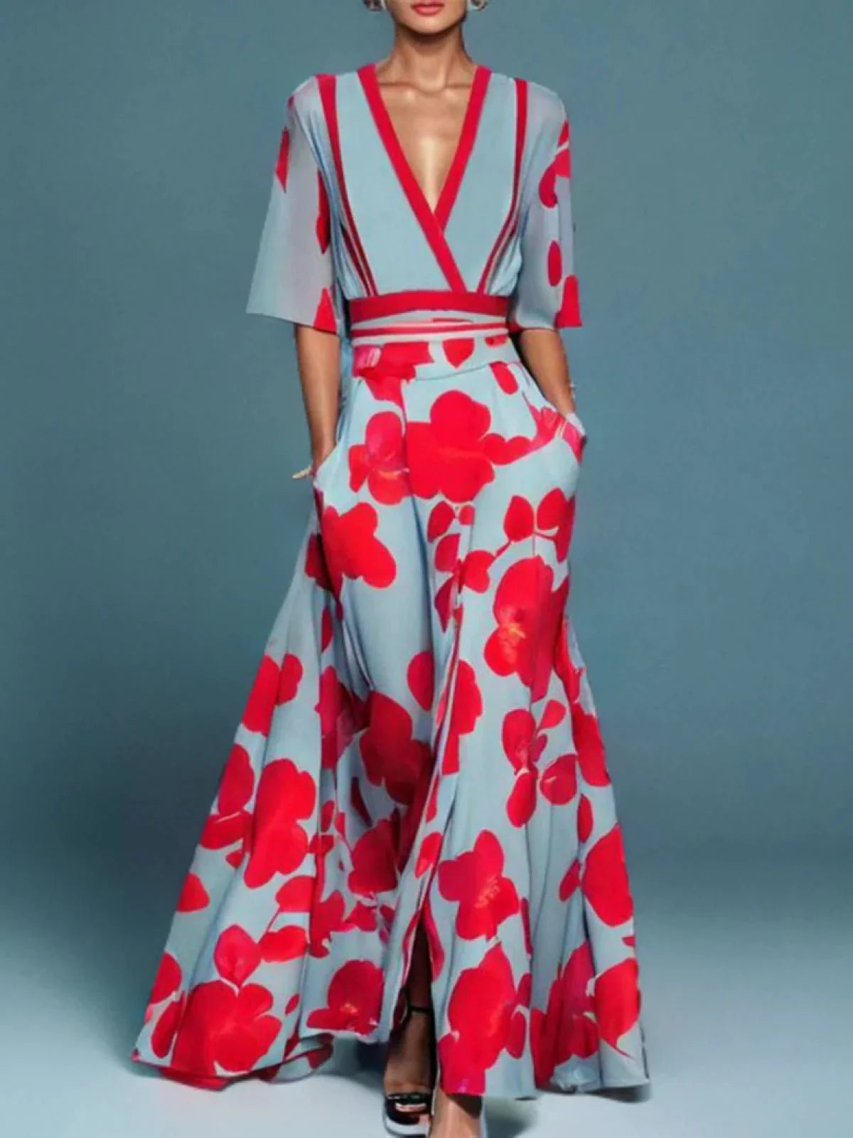 Andrée | Vestido Largo Elegante – Escote Cruzado y Corte Fluido