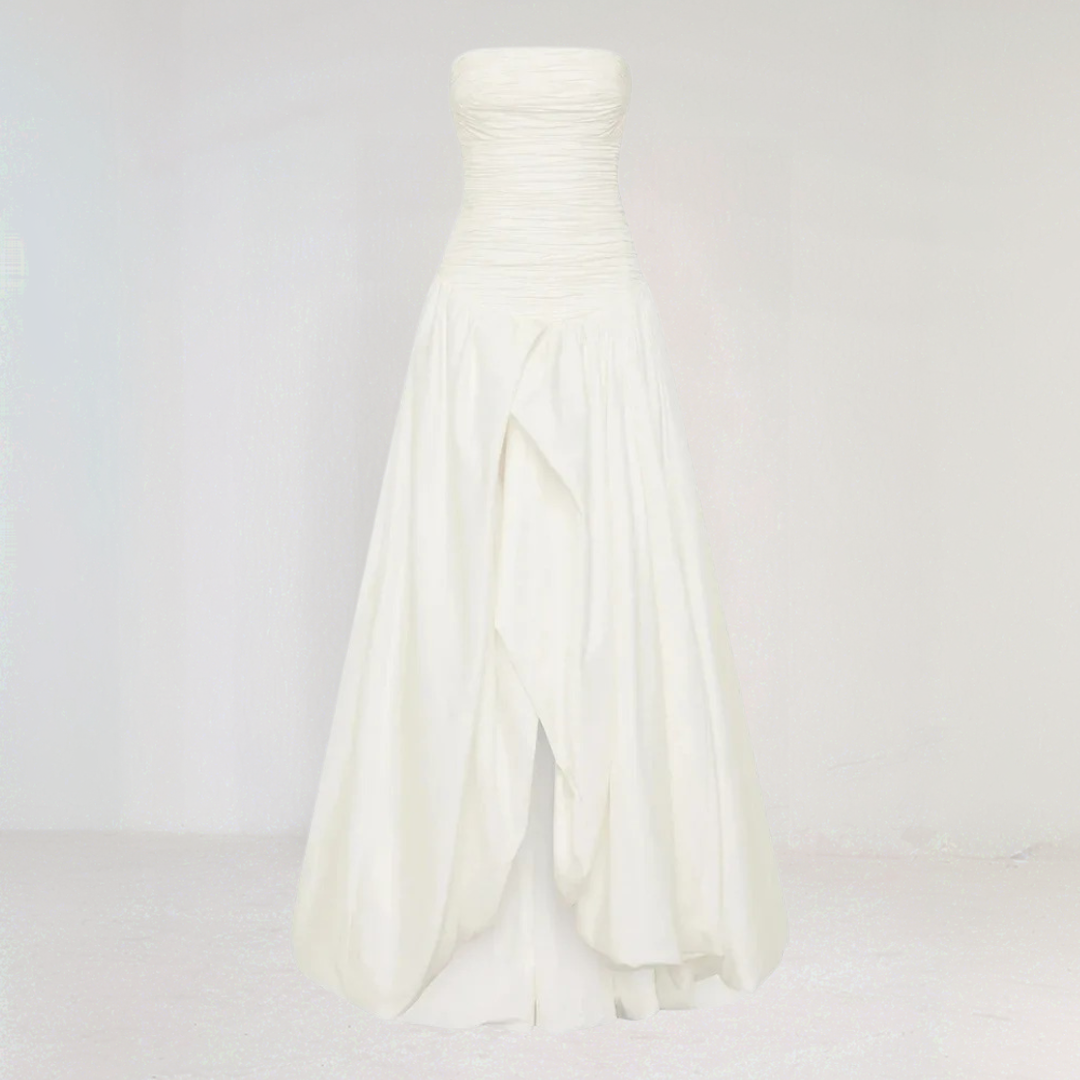 Anita | Vestido Largo Evase – Escote Recto y Dobladillo Voluminoso 