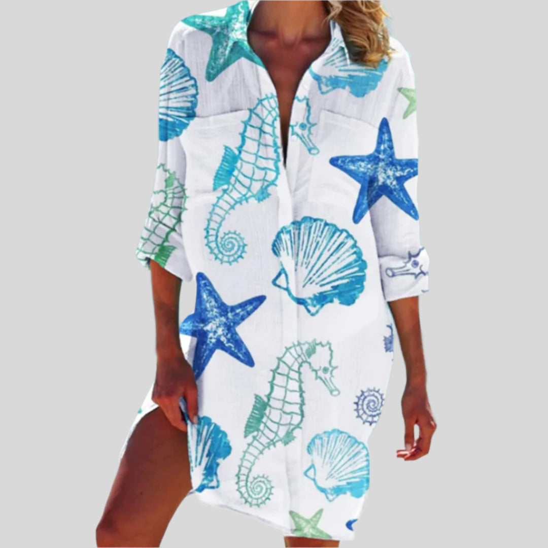 Olivia | Rochie cu nasturi de vară cu mâneci lungi 