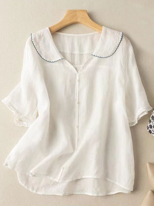 Perla | Elegant Kort Skjorte – Retro Stil Og Delikate Detaljer 
