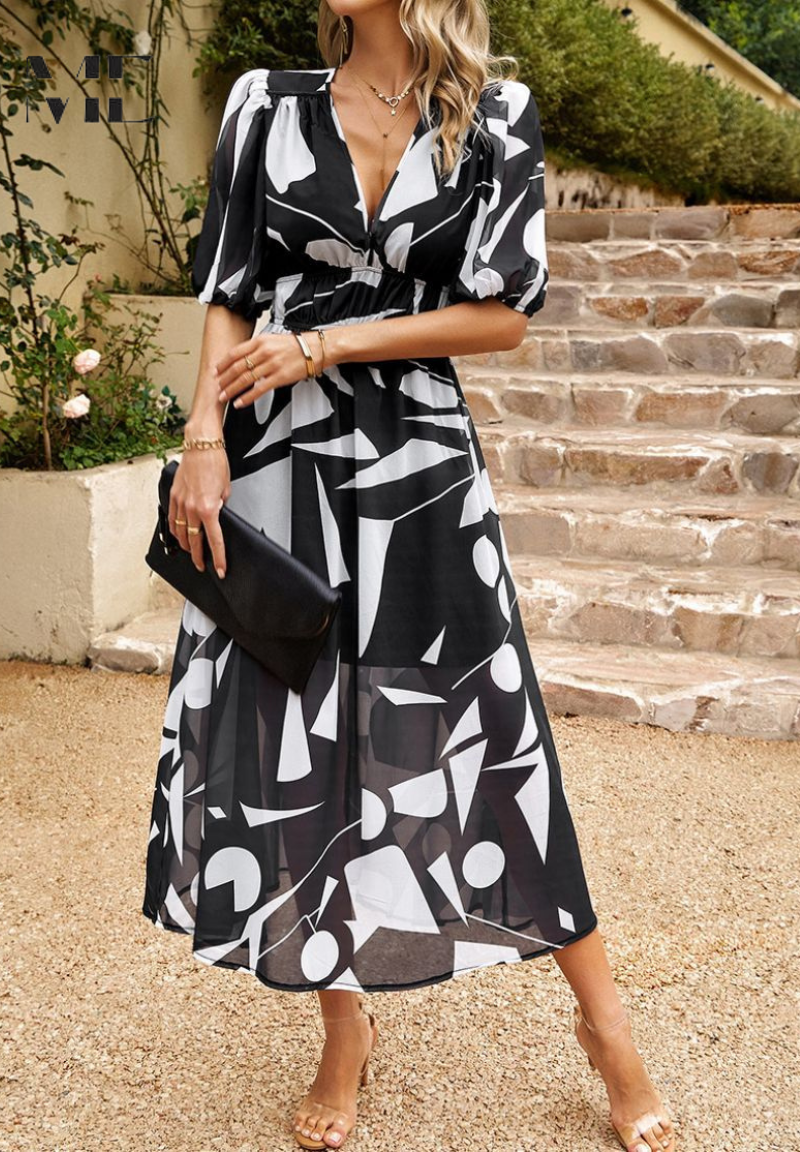 Alma | Blumen Kleid – Romantische Eleganz und strukturierte Ärmel 