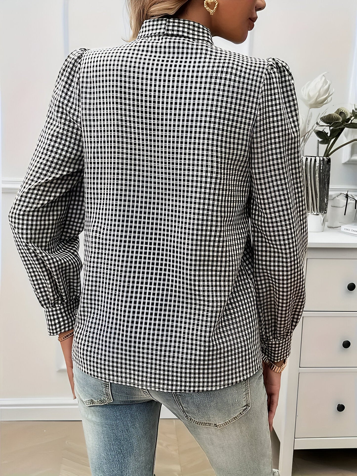 Cézanne | Rutete bluse med elegant sløyfe 