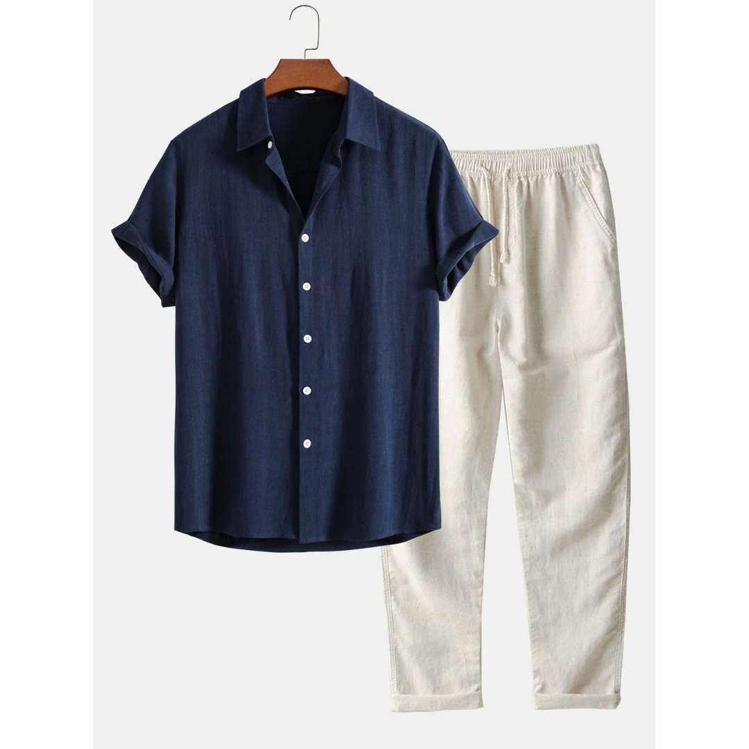 Antoine | Conjunto Camisa de Colarinho Cubano e Calças com Corda 