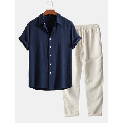Antoine | Conjunto Camisa de Colarinho Cubano e Calças com Corda 