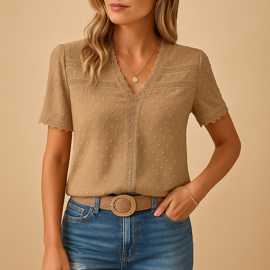 Nadia | Bluse Elegant i Blonde med V-hals 