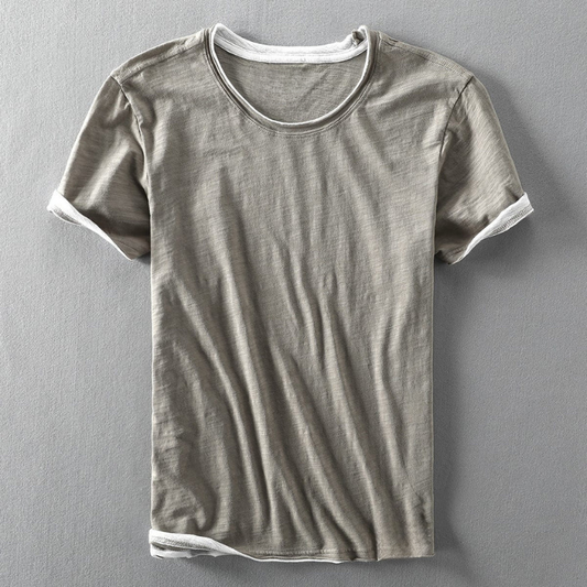 Fabio | T-shirt med Rund Hals og Manchetter med Synlige Kanter 
