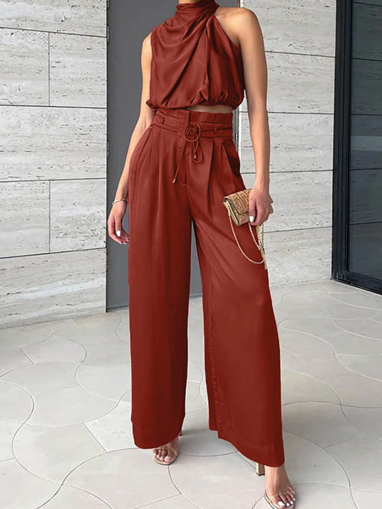 Marine | Ensemble Chic – Asymmetrisk Top Og Flydende Bukser 