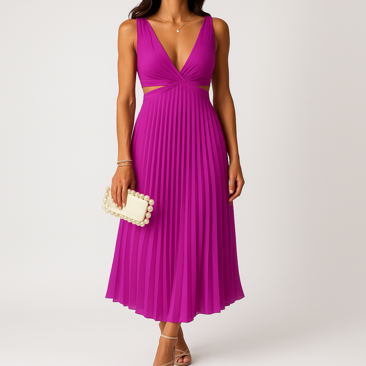 Ivana | Elegante Plissé Jurk – Lichtheid en Verfijnde Silhouette 