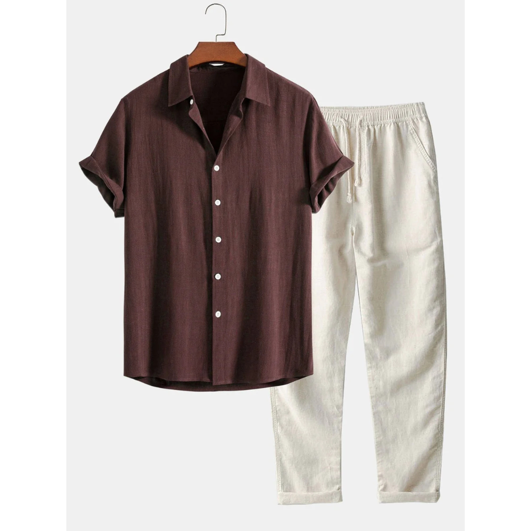 Antoine | Conjunto Camisa de Colarinho Cubano e Calças com Corda 