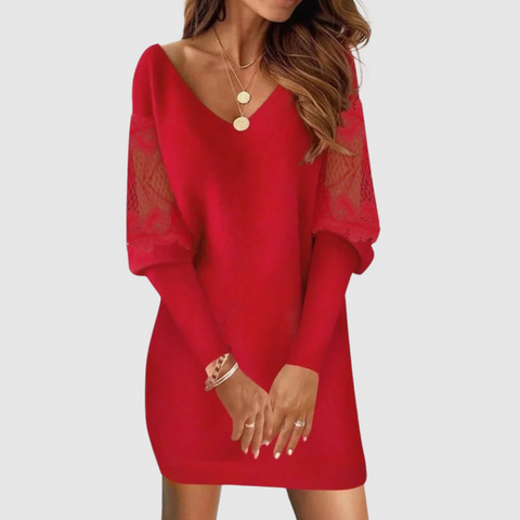 Léa | Vestido Curto de Mangas Longas com Decote em V 