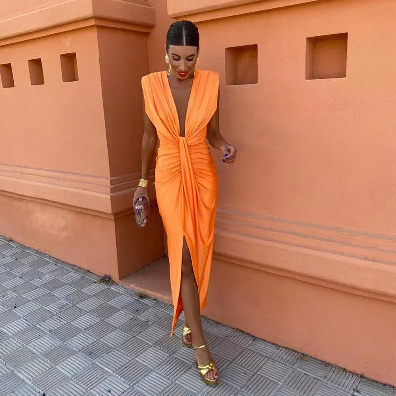 Penelopa | Rochie Lungă Legată – Eleganță și Atitudine Senzuală 