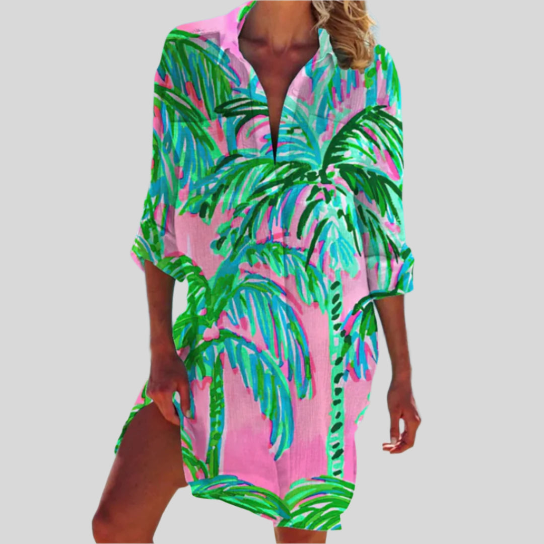 Olivia | Rochie cu nasturi de vară cu mâneci lungi 