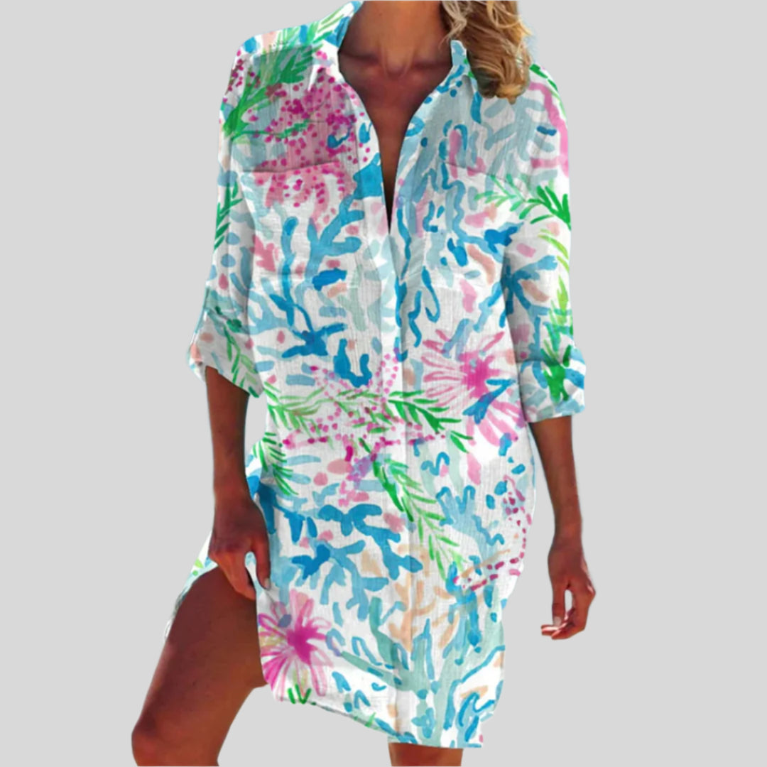 Olivia | Rochie cu nasturi de vară cu mâneci lungi 